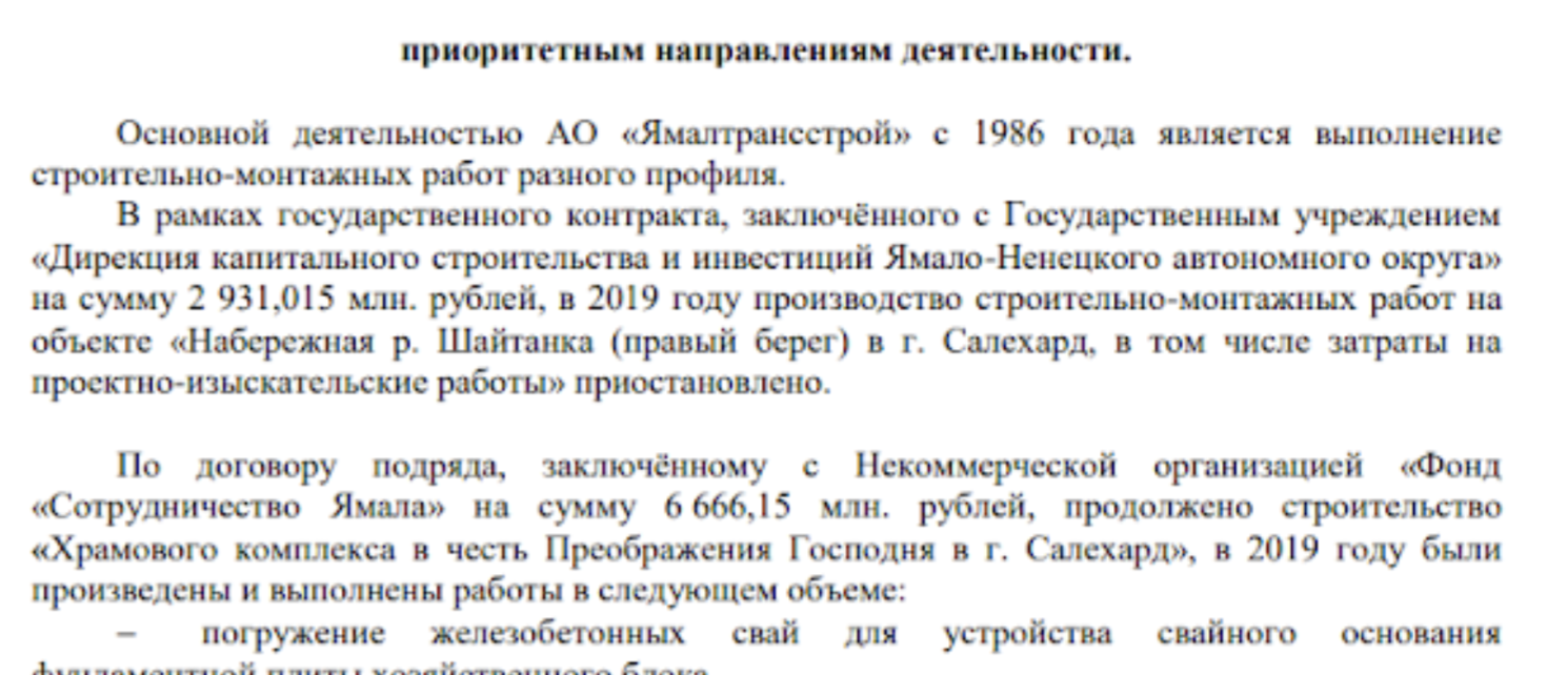 Из годового отчёта АО “ЯмалТрансСтрой” семейства Игоря Нака за 2019 год